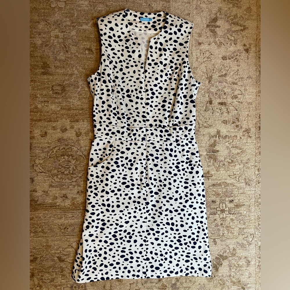 J. McLaughlin Front Zip Dress with Navy Spots size 2